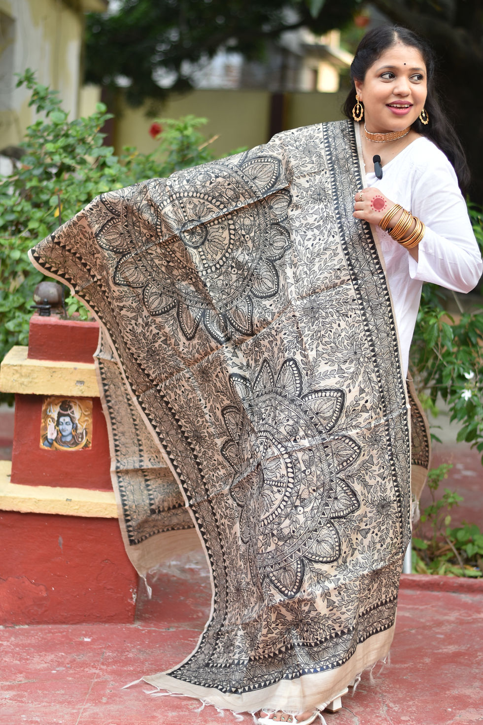 Thumbnail: Geetanjali ‘ Sanjh Phool’ Handpainted Madhubani Tussar Silk Dupatta