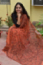 Thumbnail: Chumki- Handpainted Madhubani Orange Chiffon Saree