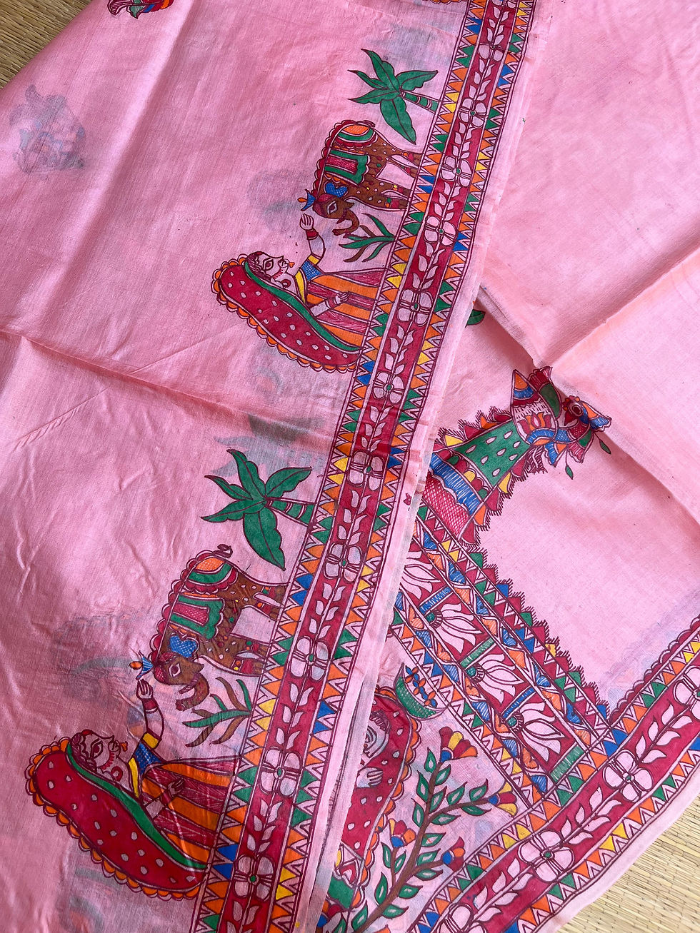 Thumbnail: Geetanjali ‘ShubhaMangalam’  Handpainted Madhubani Bhagalpuri Silk Saree 