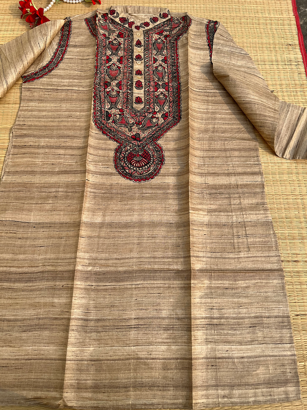Thumbnail: Handpainted Madhubani Tussar Gents kurta 