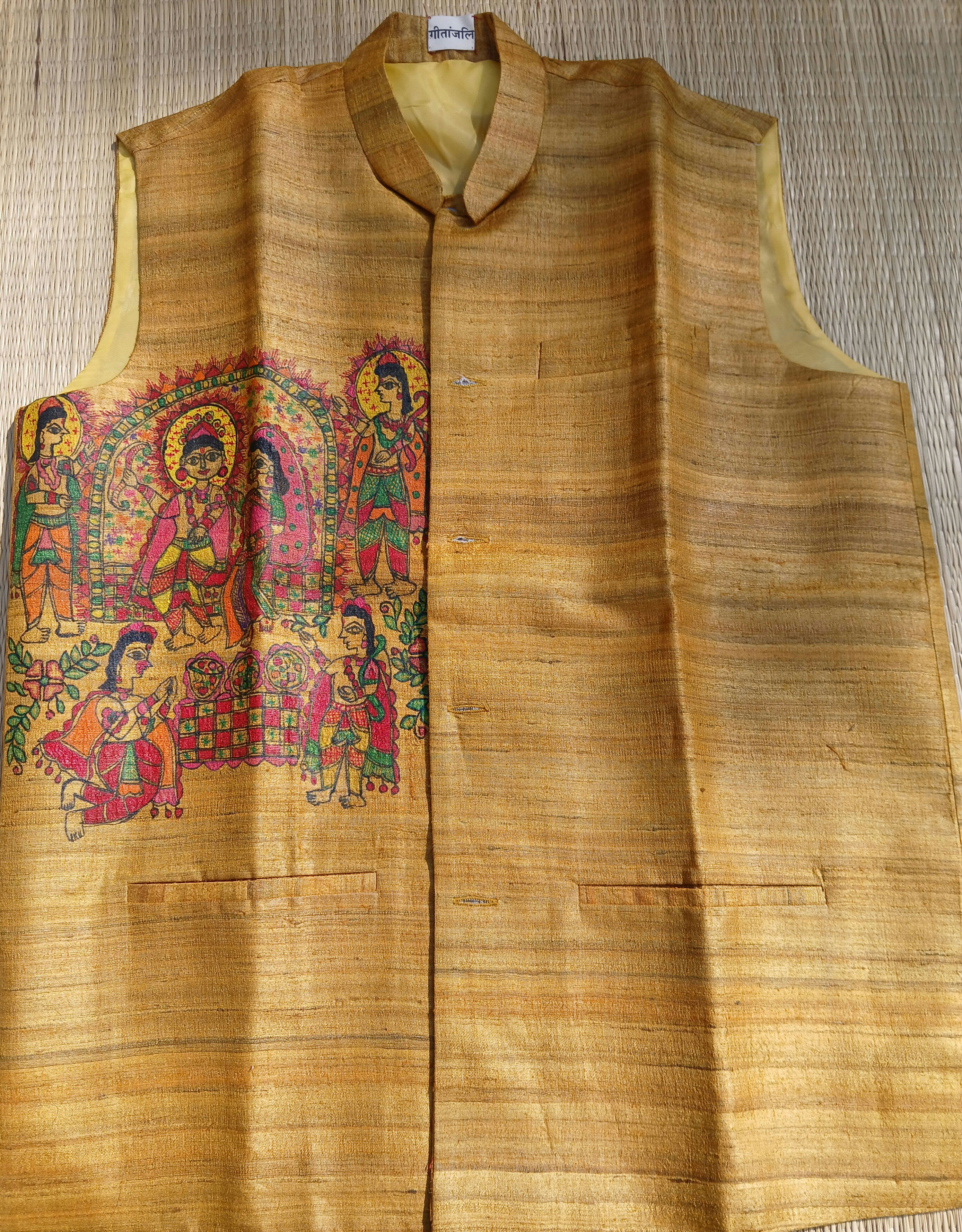 Geetanjali Ram Darbar : Handpainted Madhubani silk Bandi
