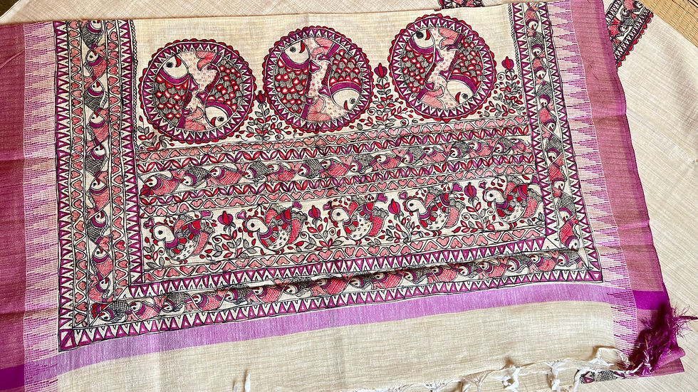 Thumbnail: Handpainted Madhubani khadi cotton suit set