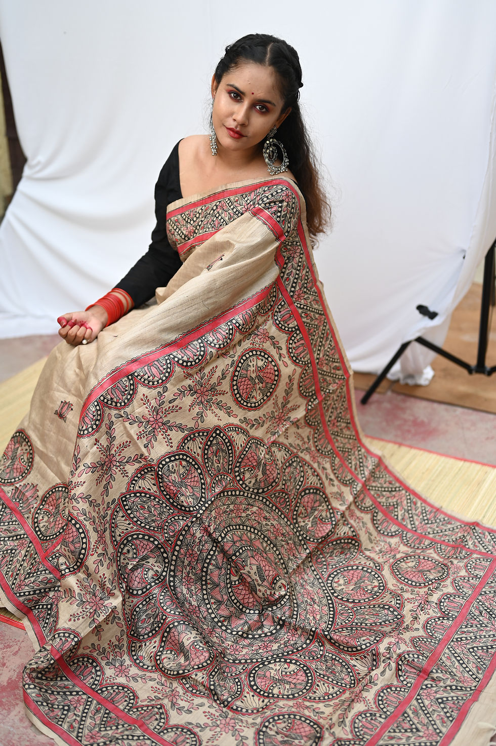 Thumbnail: 'Bhavprita' Handpainted Madhubani 'Machli Raas' Tussar Silk Saree