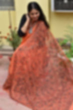Thumbnail: Chumki- Handpainted Madhubani Orange Chiffon Saree
