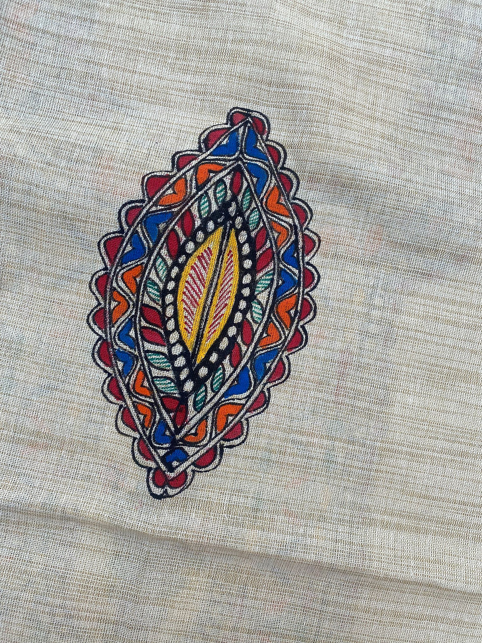 Thumbnail: Geetanjali Madhubani Handpainted khadi cotton suit set 