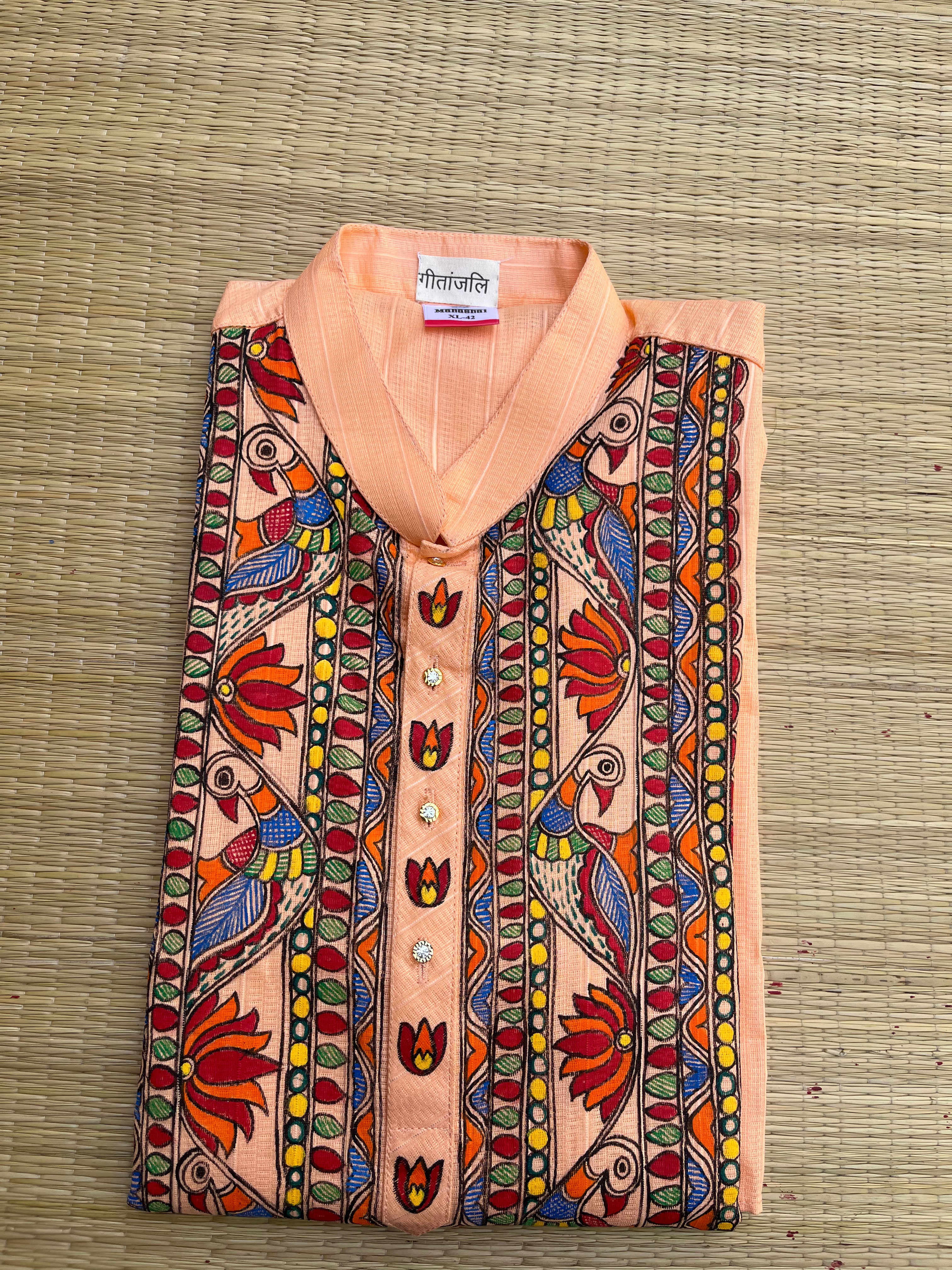 Handpainted Madhubani mens cotton kurta