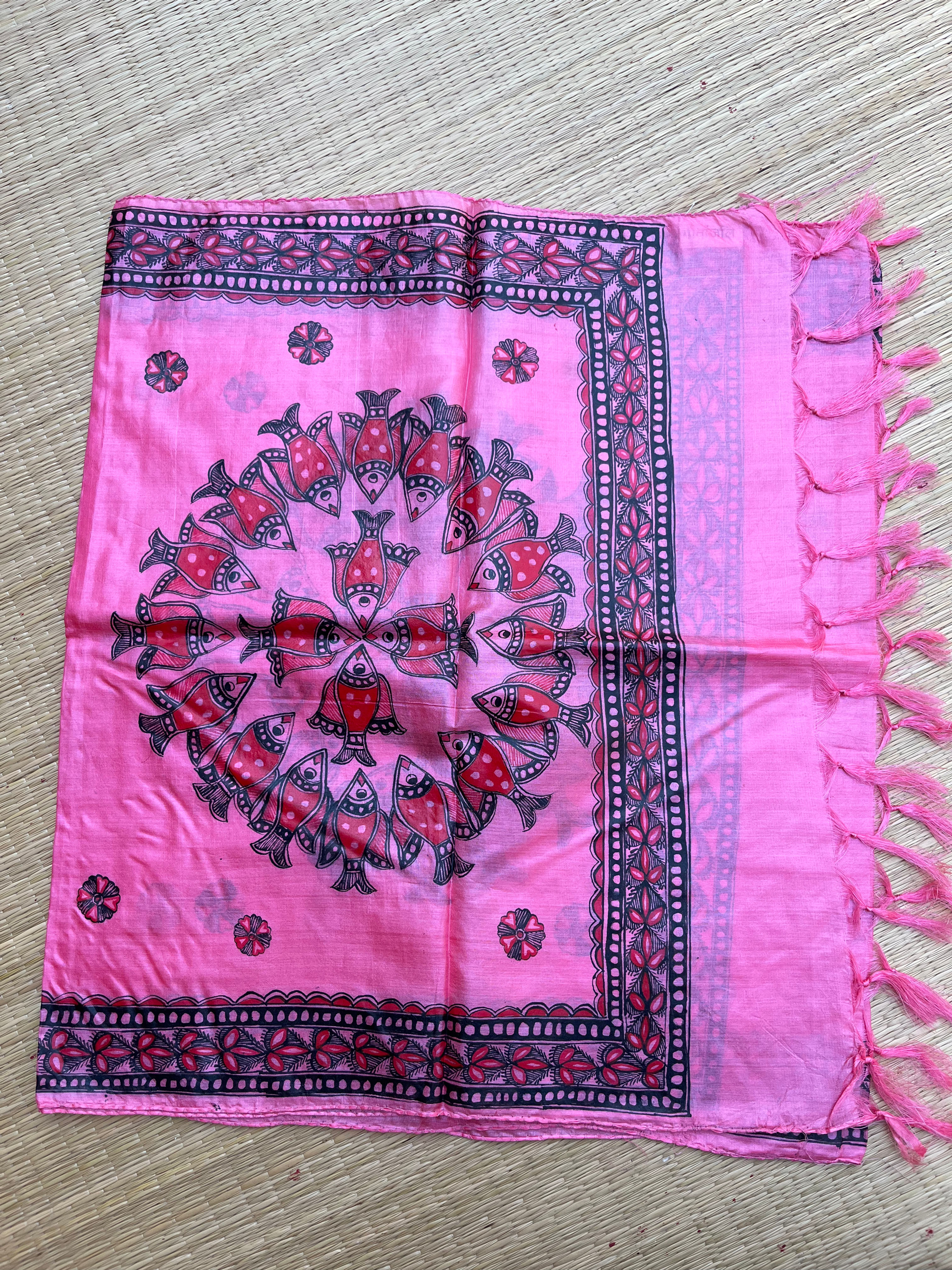Handpainted Madhubani silk stole 
