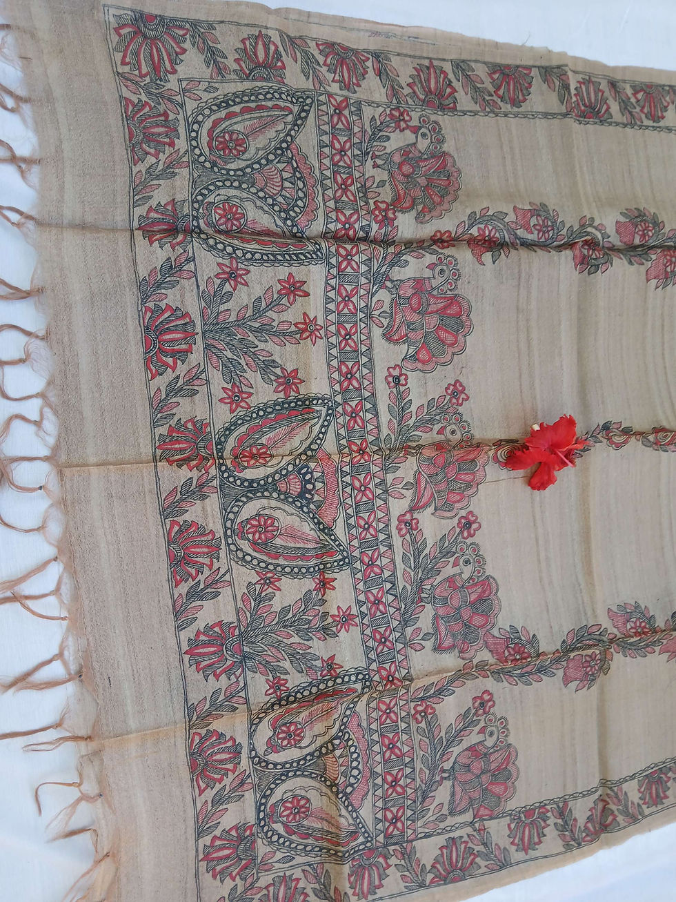 Thumbnail: Geetanjali Handpainted Madhubani Tussar silk Dupatta 
