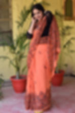 Thumbnail: Chumki- Handpainted Madhubani Orange Chiffon Saree