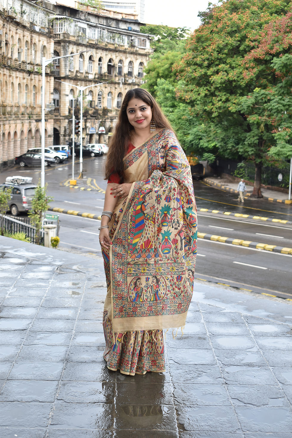 Thumbnail: Ardhanarishwar : Madhubani Handpainted Handloom Pure tussar silk saree