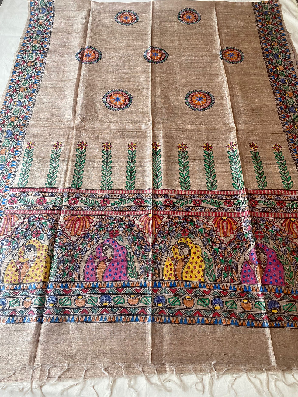 Thumbnail: Geetanjali : Dulhaniya Handpainted Madhubani Tussar silk Dupatta