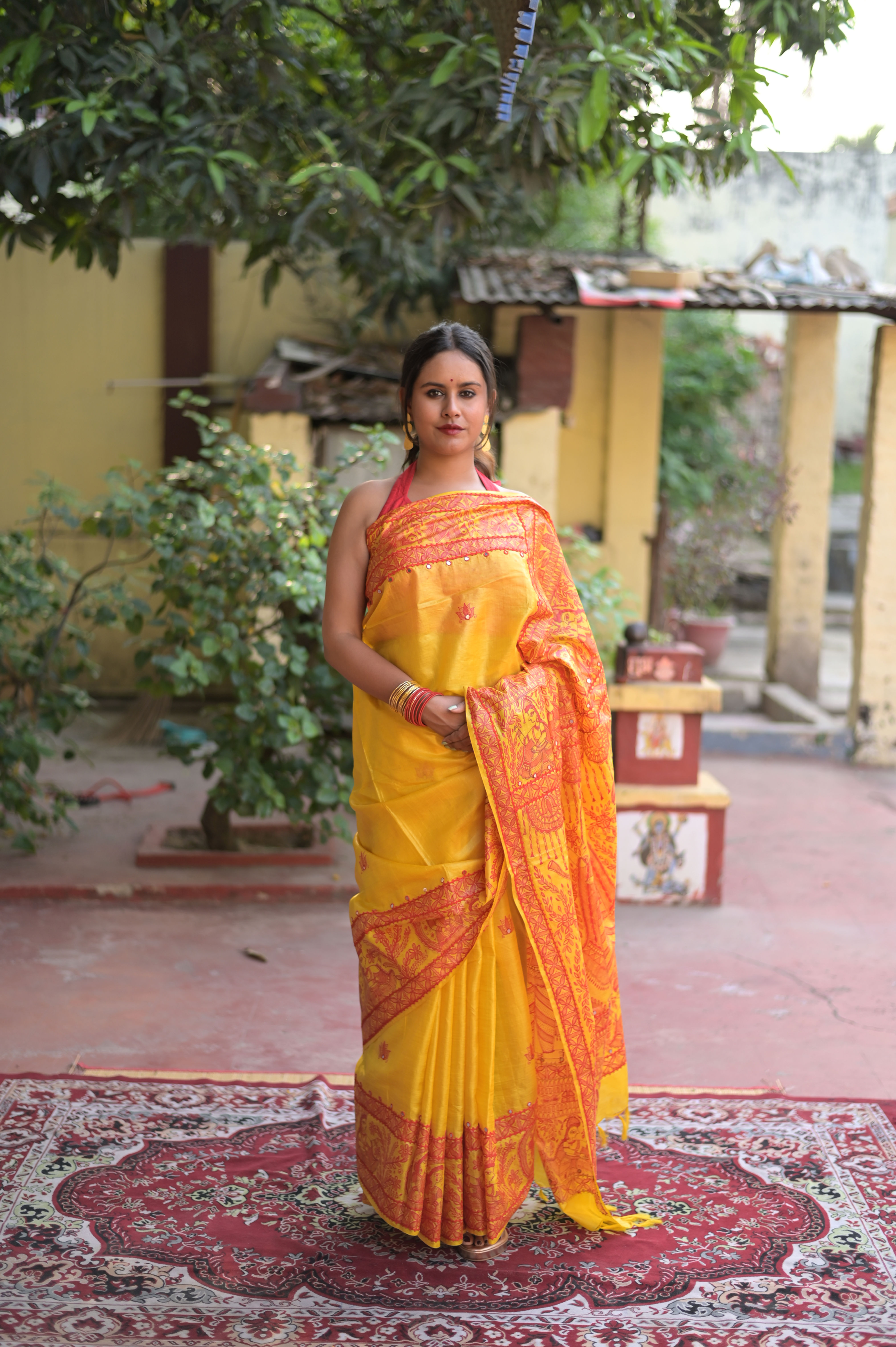 Haldi Kusum Madhubani & Sindhi Kadhai Bhagalpuri Silk Saree