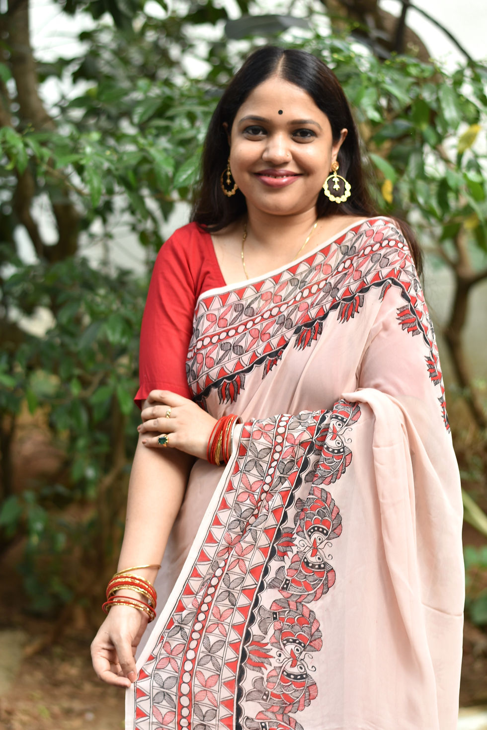 Thumbnail: Abeer 'Matsya Avatar' Handpainted Madhubani Gorgette Saree