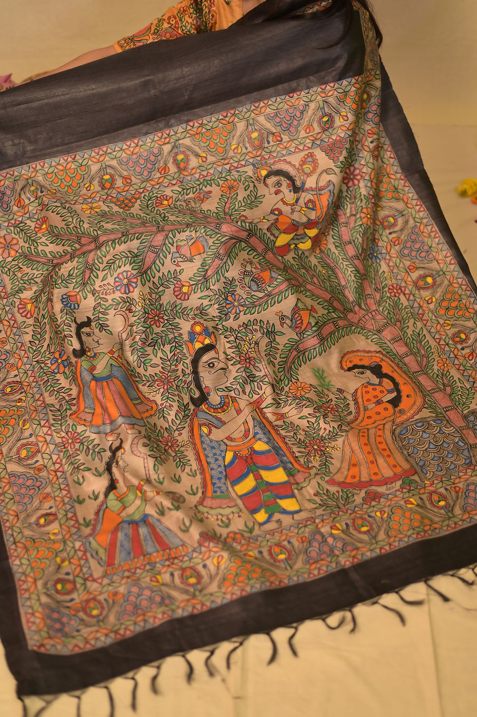 Thumbnail: Geetanjali ‘Ashok Vatika’ Madhubani Handpainted Tussar Silk Saree