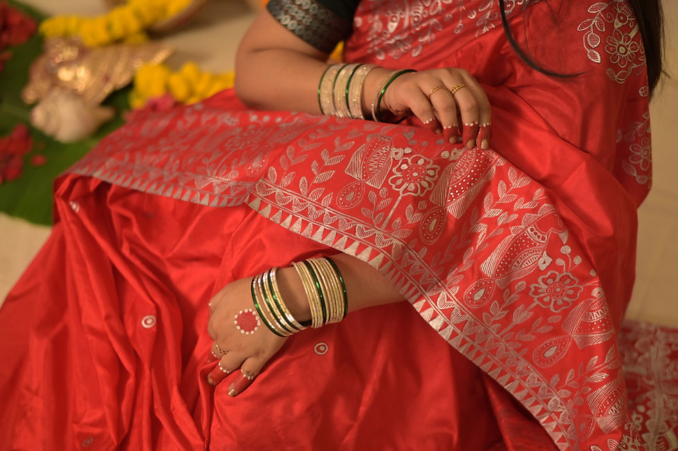 Thumbnail: Geetanjali ‘Durga Boron’ Doli Kahaar Madhubani Handpainted Bangalore Silk Saree