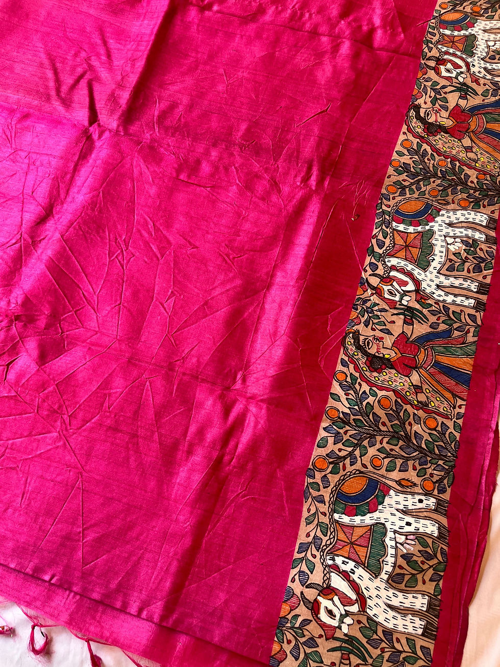 Thumbnail: Geetanjali ' Keshava Lalla ' Madhubani handpainted Tussar silk saree