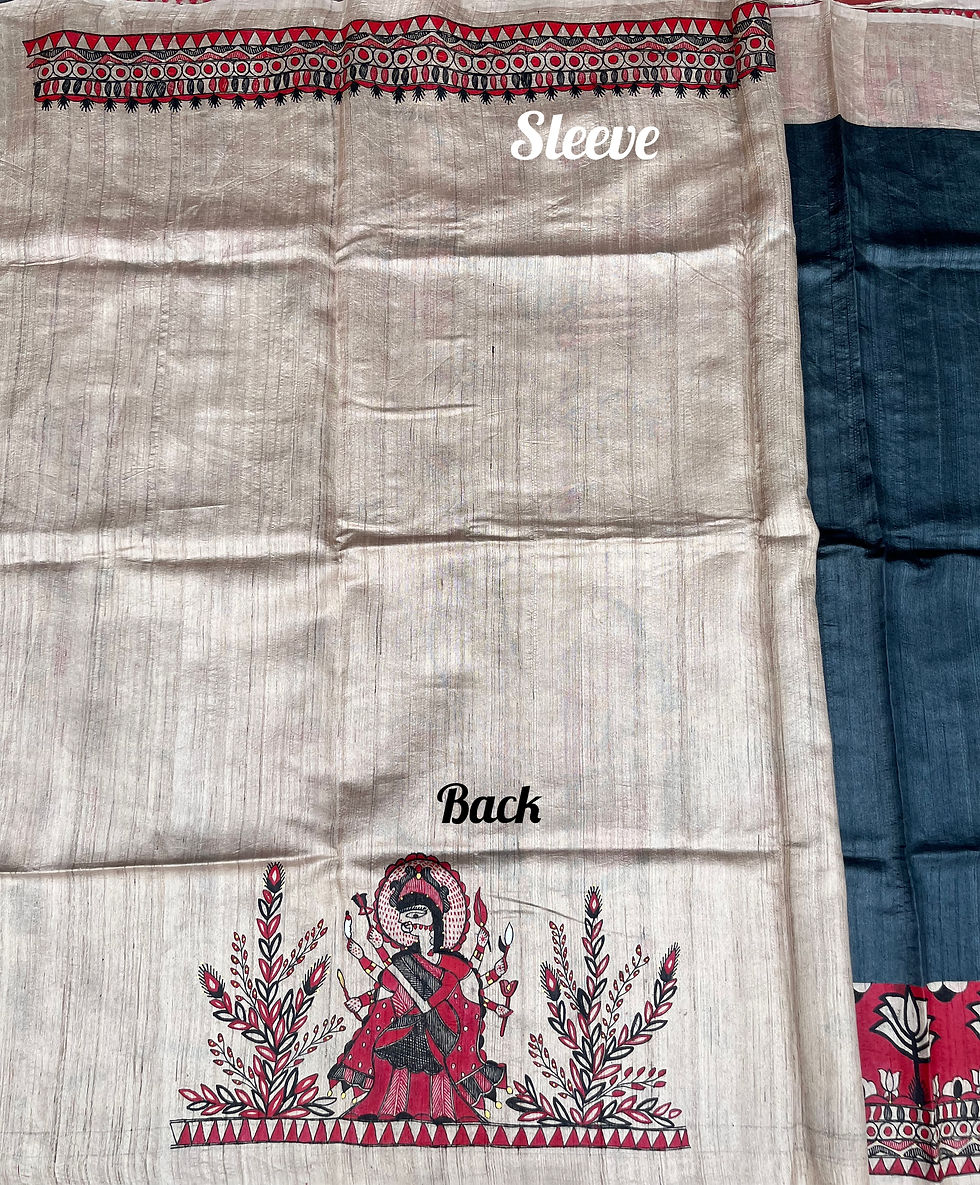 Thumbnail: Geetanjali ‘Gaja Vijaya’ Maa Durga Madhubani Handpainted Tussar Silk Mark Saree