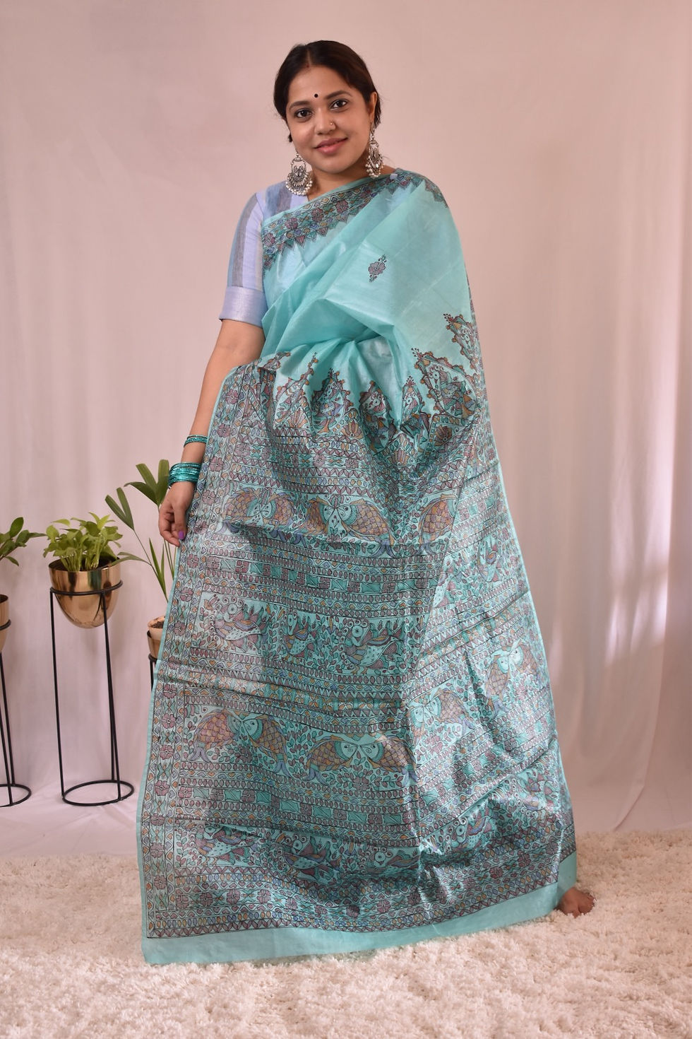Thumbnail: Ocean Blue : Handpainted Korean Silk Saree