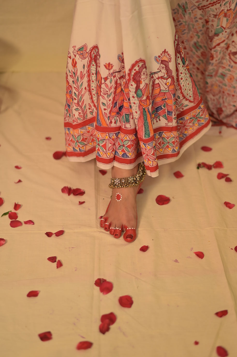 Thumbnail: Geetanjali 'Murali  Mohini' Handpainted Madhubani Crepe Silk Saree