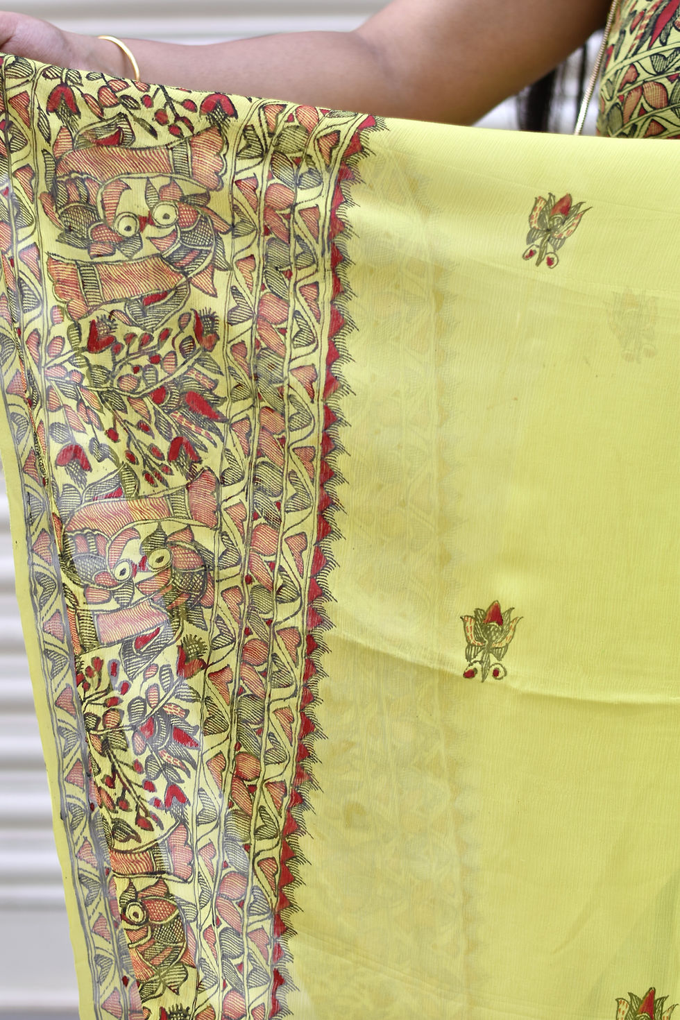 Thumbnail: Geetanjali Madhubani Harit Mor Chiffon Saree