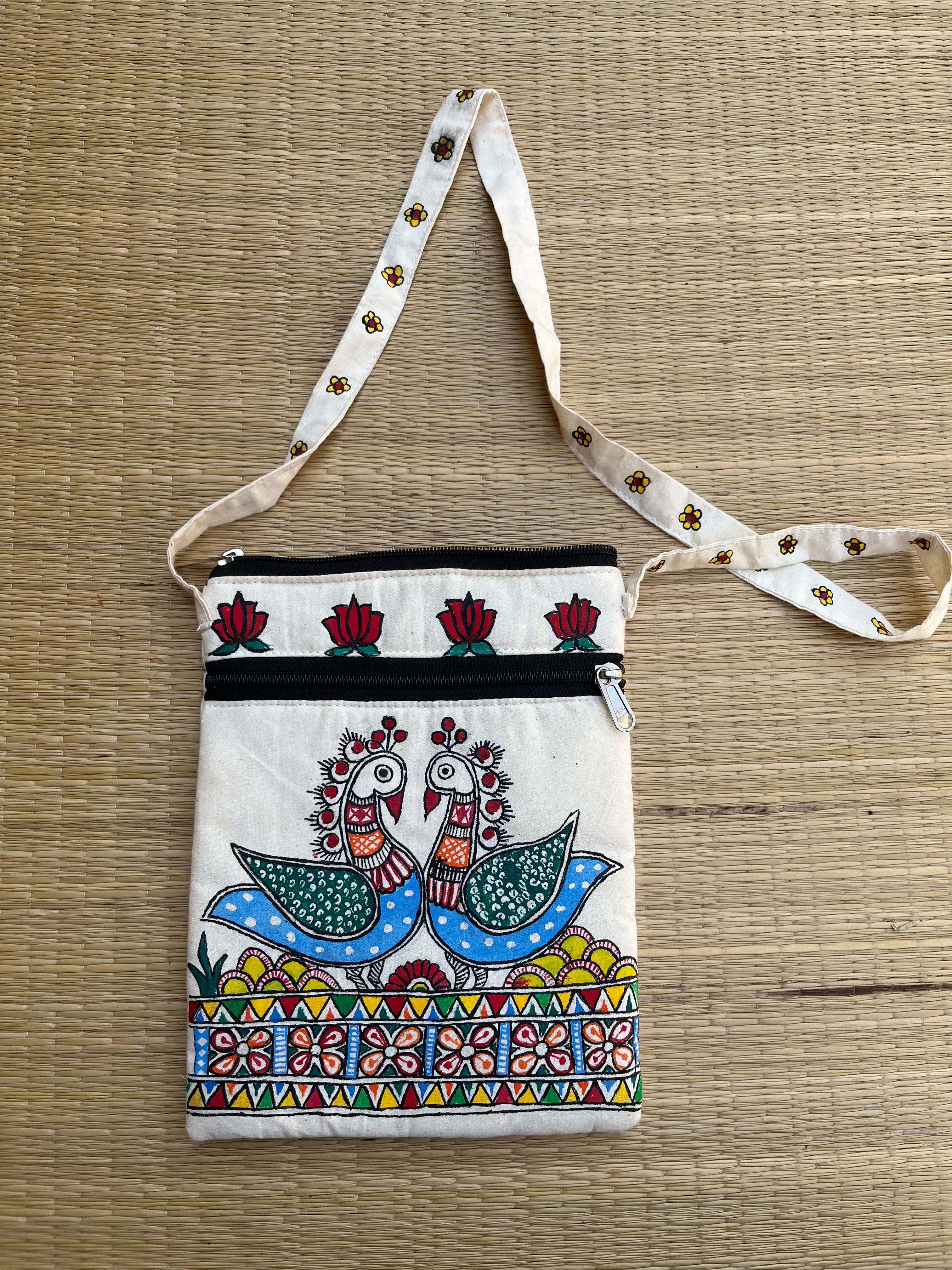 Handpainted Madhubani mobile bag 
