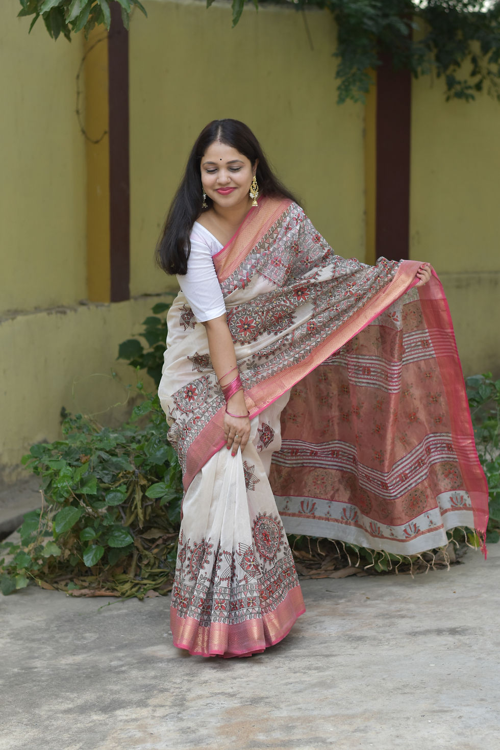Thumbnail: Geetanjali ‘Barkha' Handpainted Madhubani Maheshwari Cotton Silk Saree