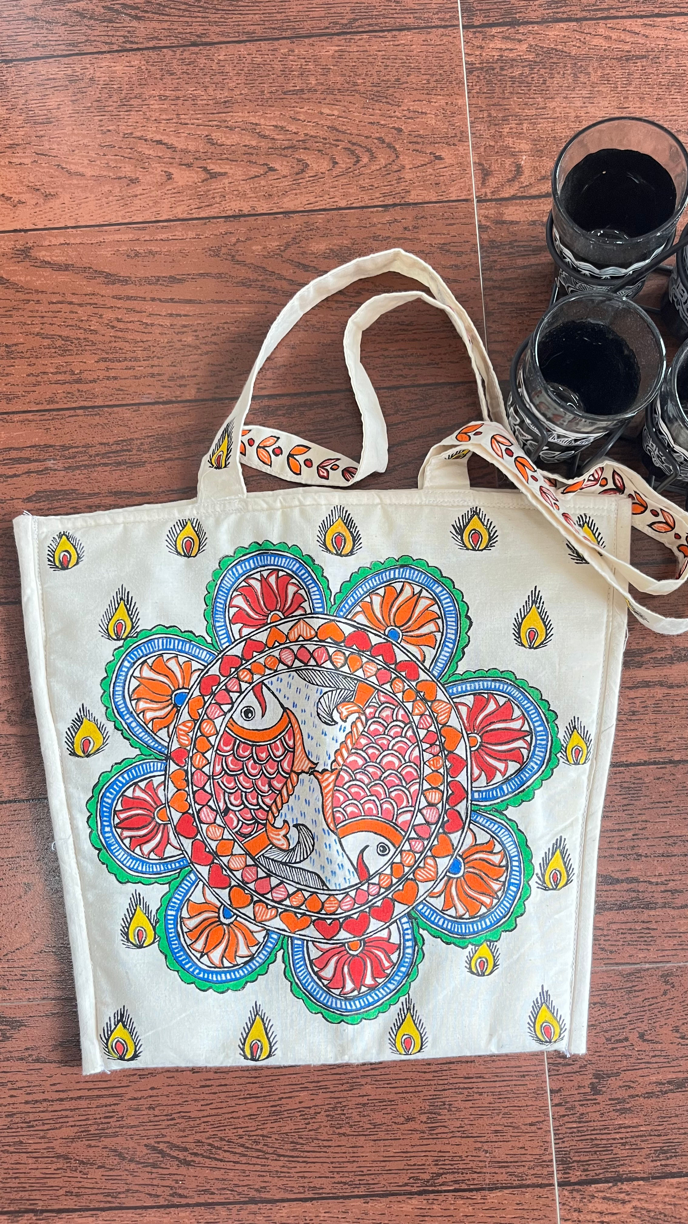 Handpainted Madhubani Tote bag 