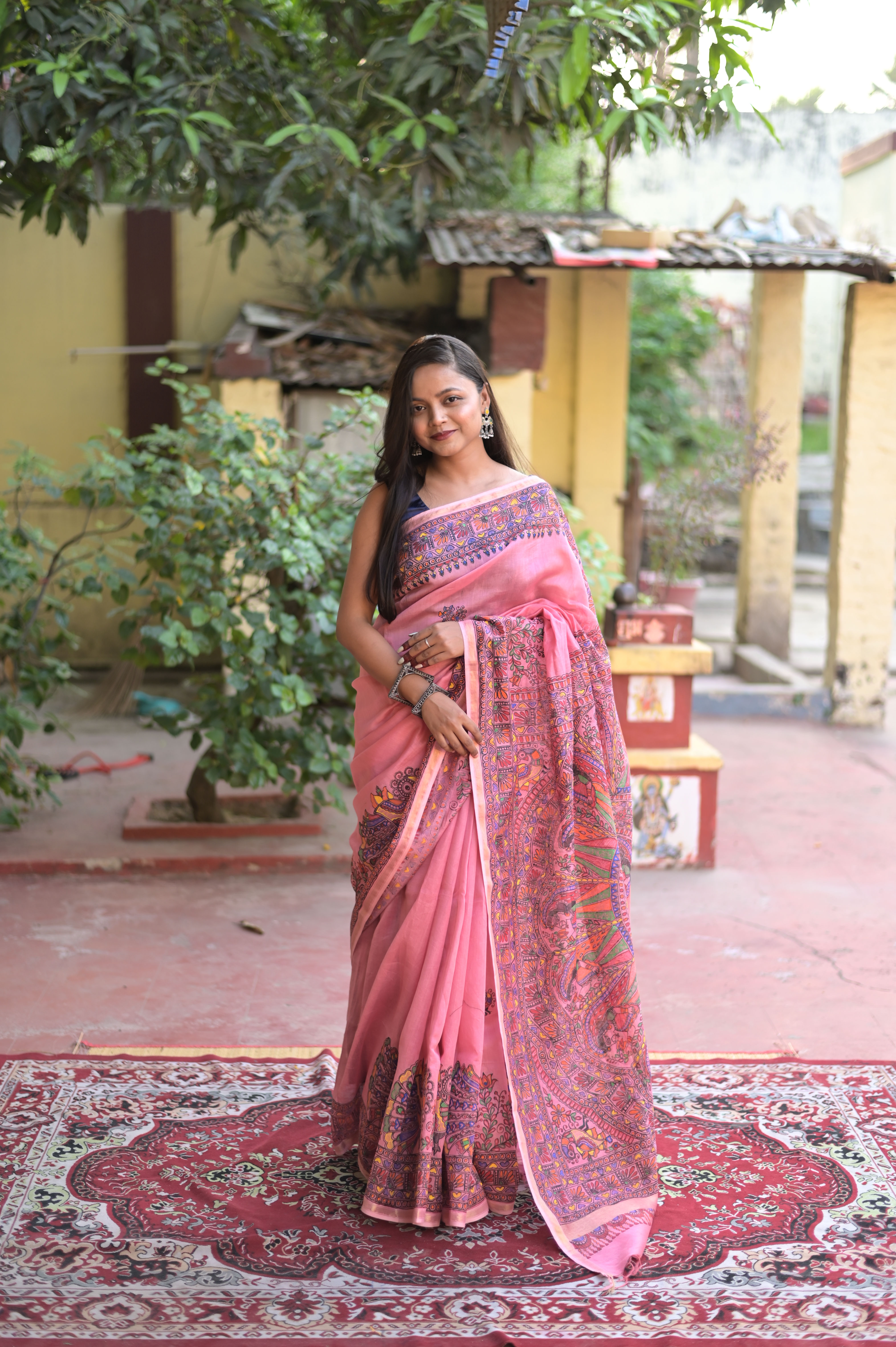 Dhoop Chaav Raas Leela Handpainted Madhubani Chanderi Silk Saree