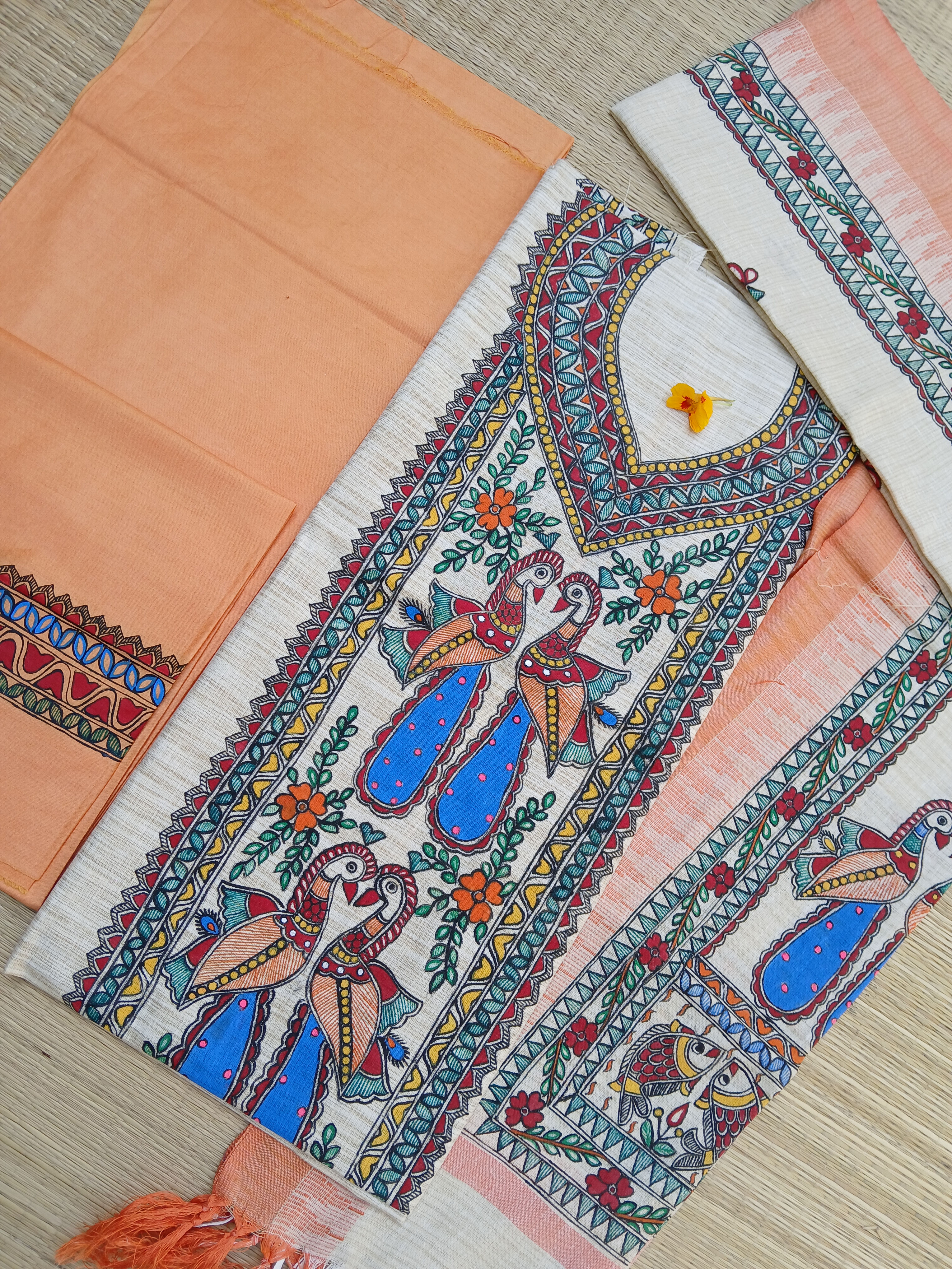 Geetanjali Handpainted Madhubani khadi cotton suit set 