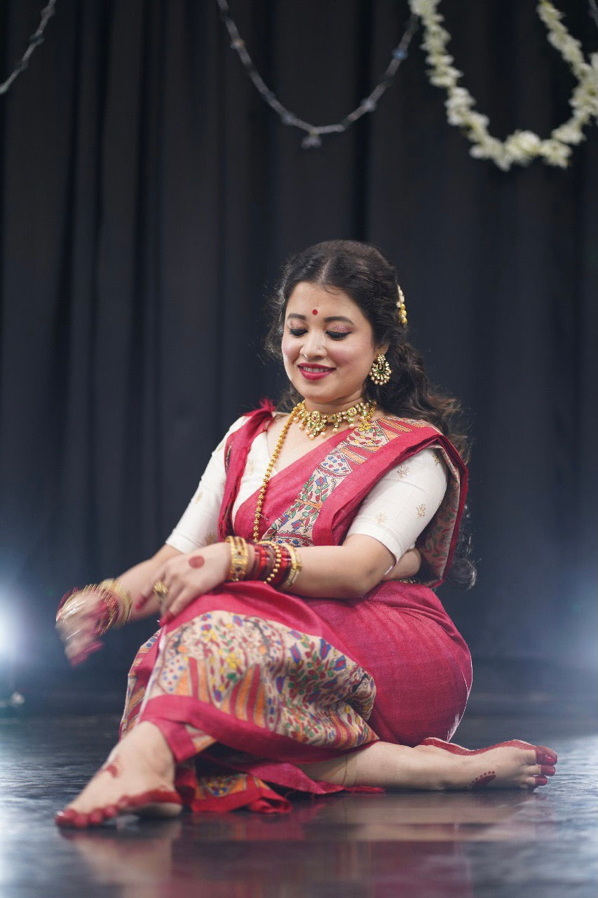 Thumbnail: Aarya : Maa Durga Red handpainted Madhubani Tussar Silk Saree