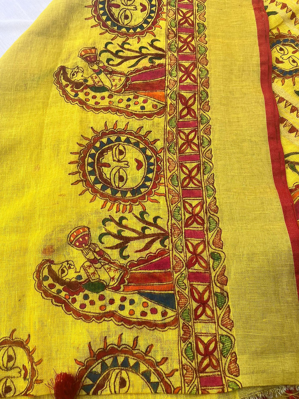 Thumbnail: Chath Puja Handpainted Madhubani Linen saree