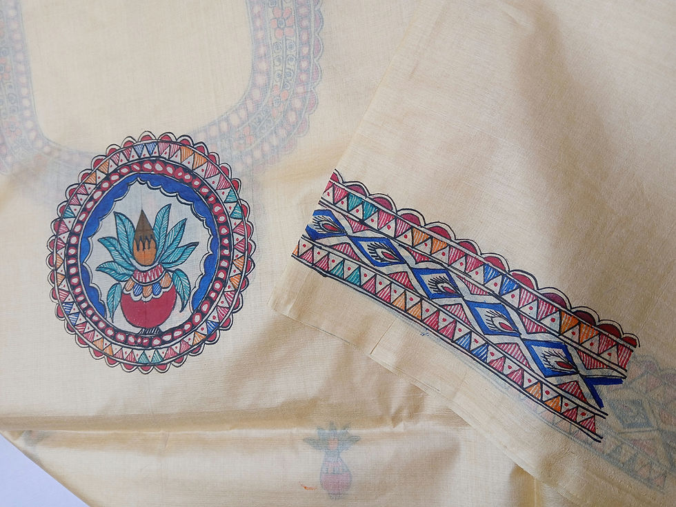 Thumbnail: Chhath Ma: Handpainted Madhubani Bhagalpuri silk kurti piece 