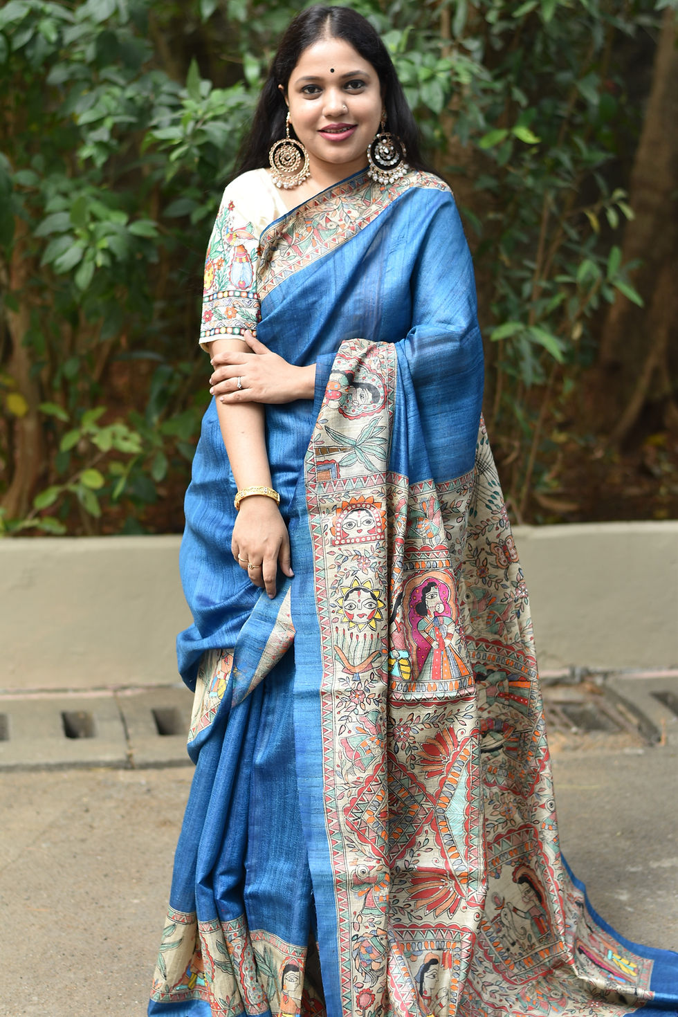 Thumbnail: Neel Kohbar Handpainted Madhubani Tussar Silk Saree
