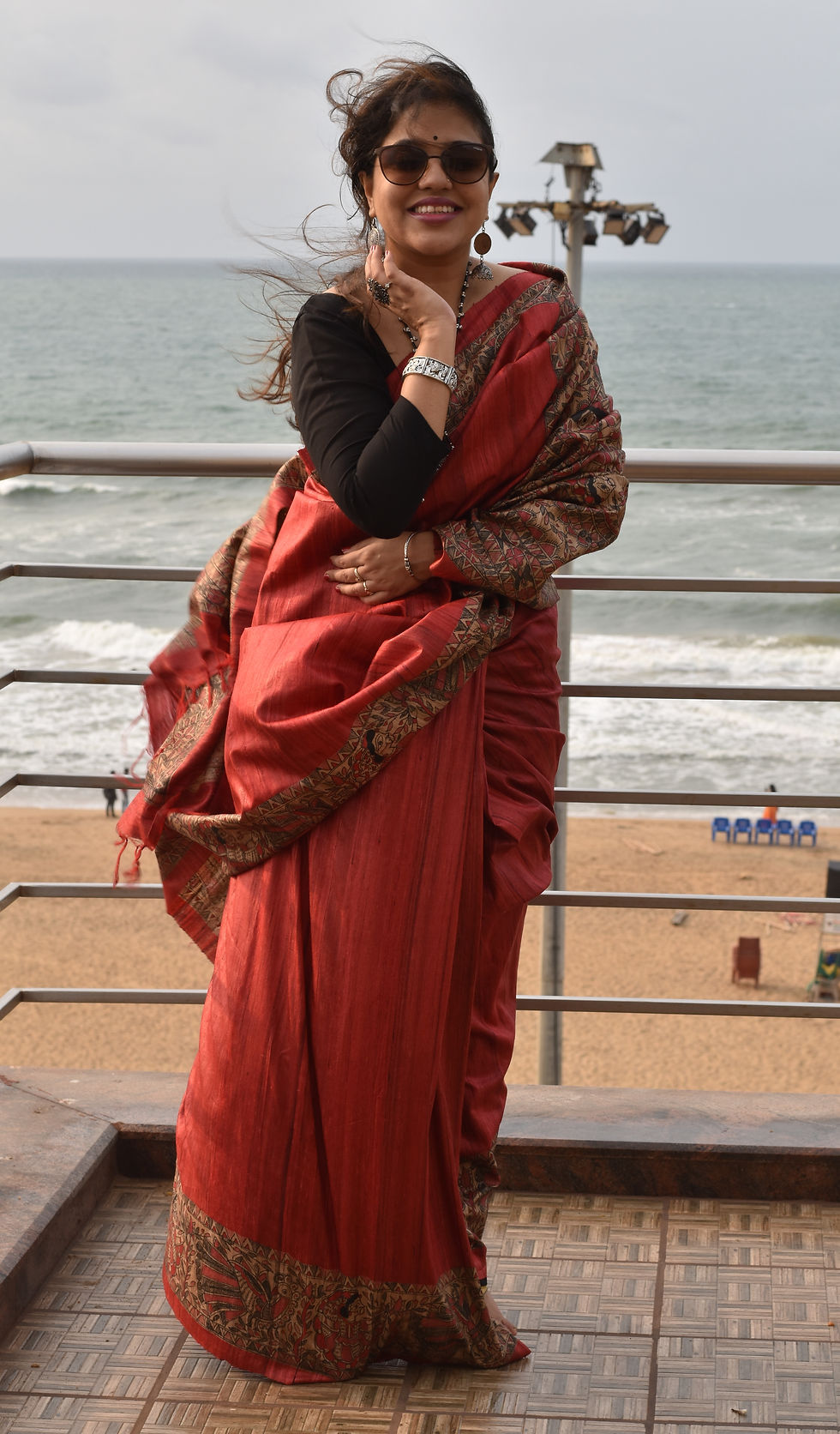 Thumbnail: Geetanjali 'Laal Mayuri' Handpainted Madhubani Ghicha Silk Saree