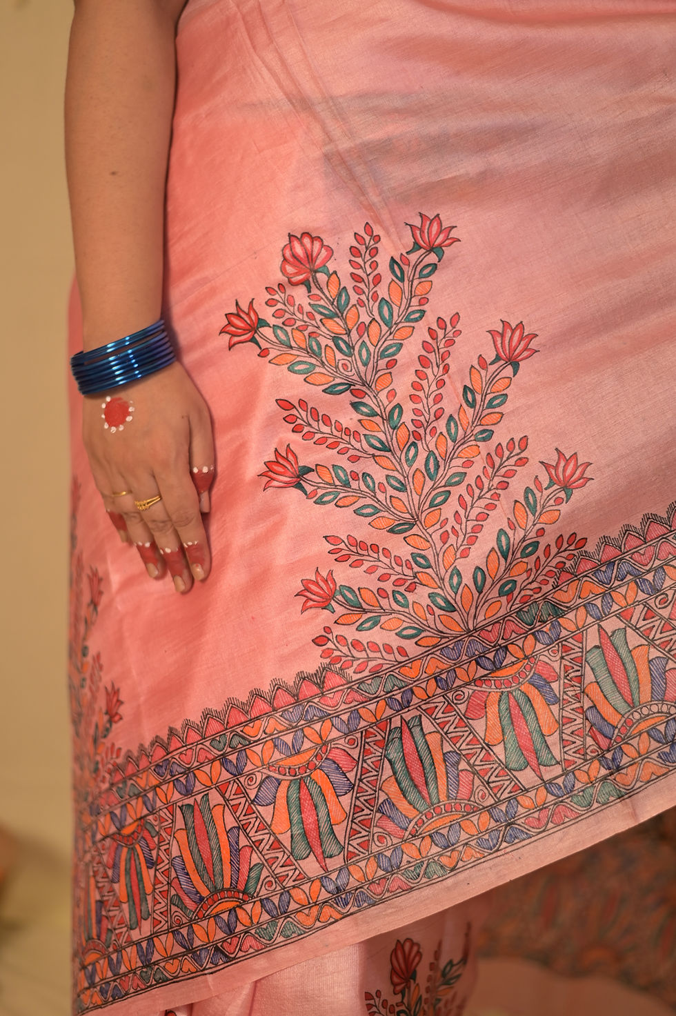Thumbnail: Gulmohini Madhubani Handpainted Bhagalpuri Silk Saree