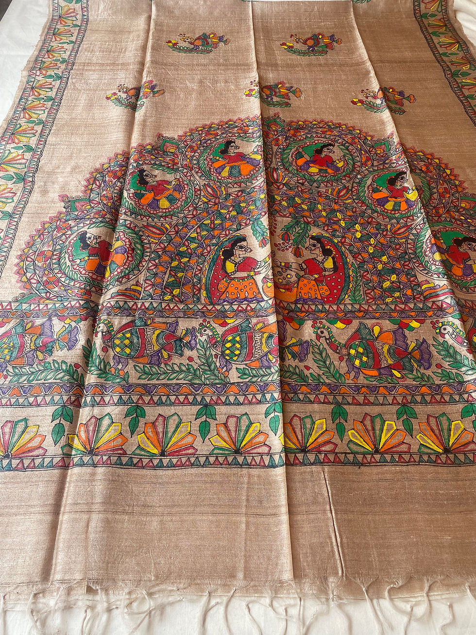 Thumbnail: Geetanjali Handpainted Madhubani Tussar silk Dupatta 