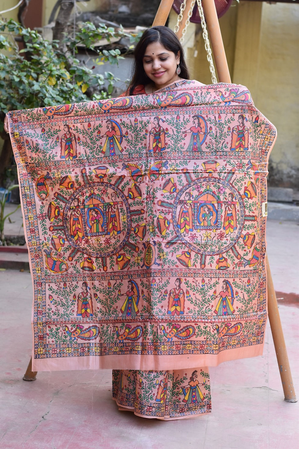 Thumbnail: Utsav :Doli Kahaar Madhubani Peach Korean Silk Saree