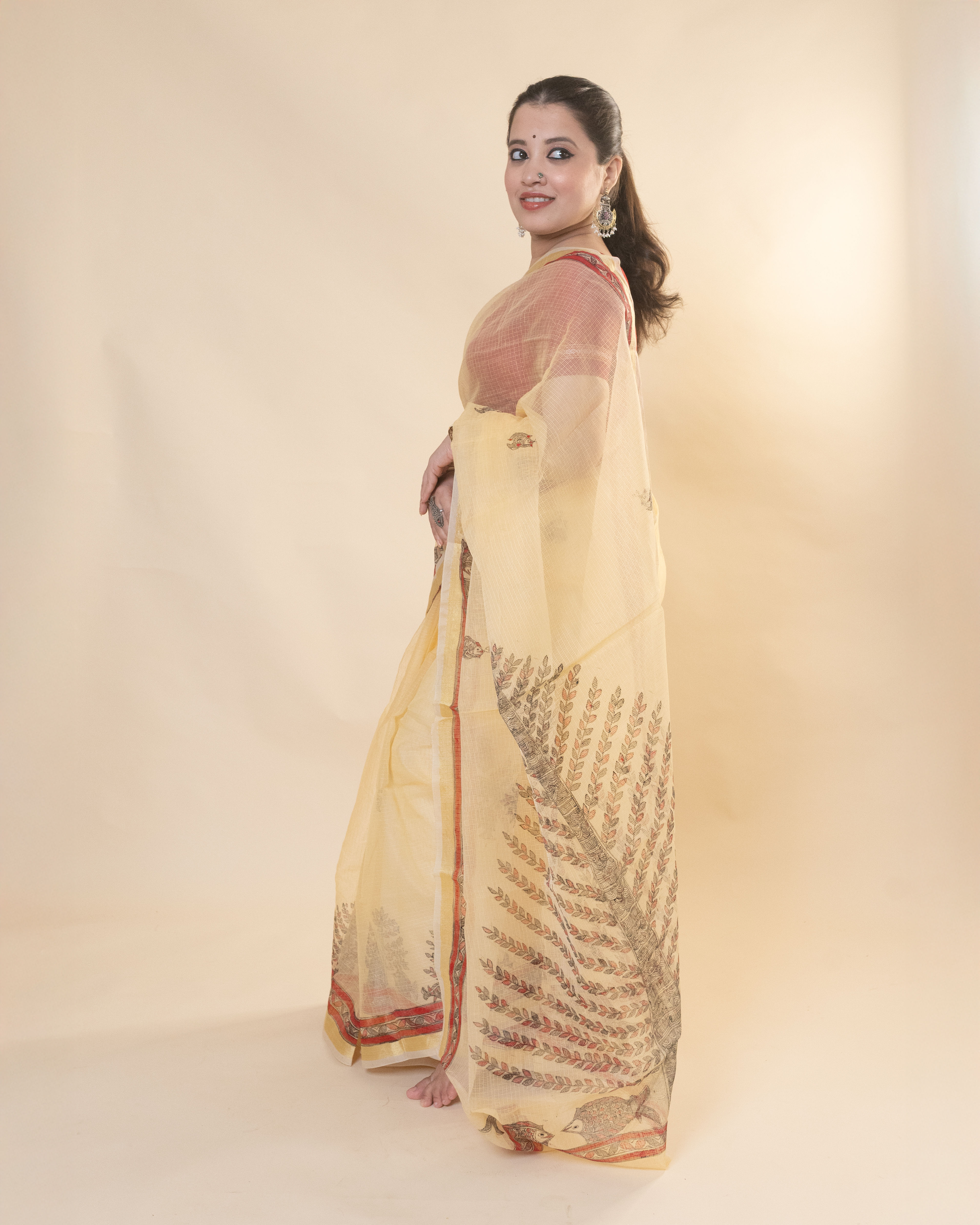 Geetanjali ‘ Kesar Baag ’ Handpainted Madhubani Kota Doria Saree