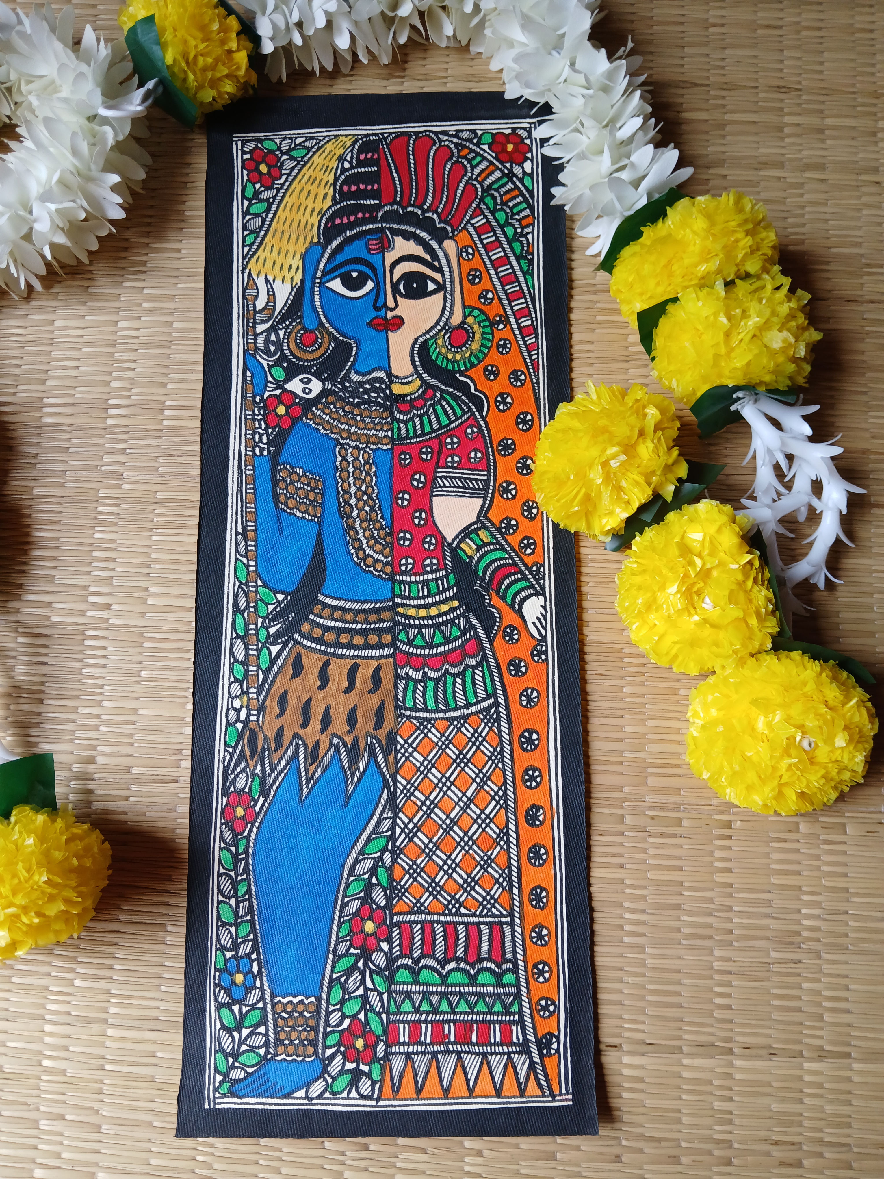 Geetanjali Handpainted Madhubani Wall Hanging framed 