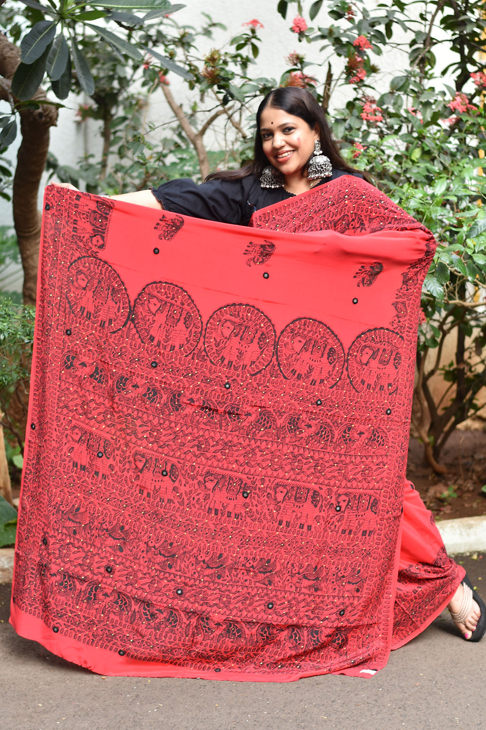 Thumbnail: Abeer 'Lal Gaj' Handpainted Madhubani Crepe Silk Saree