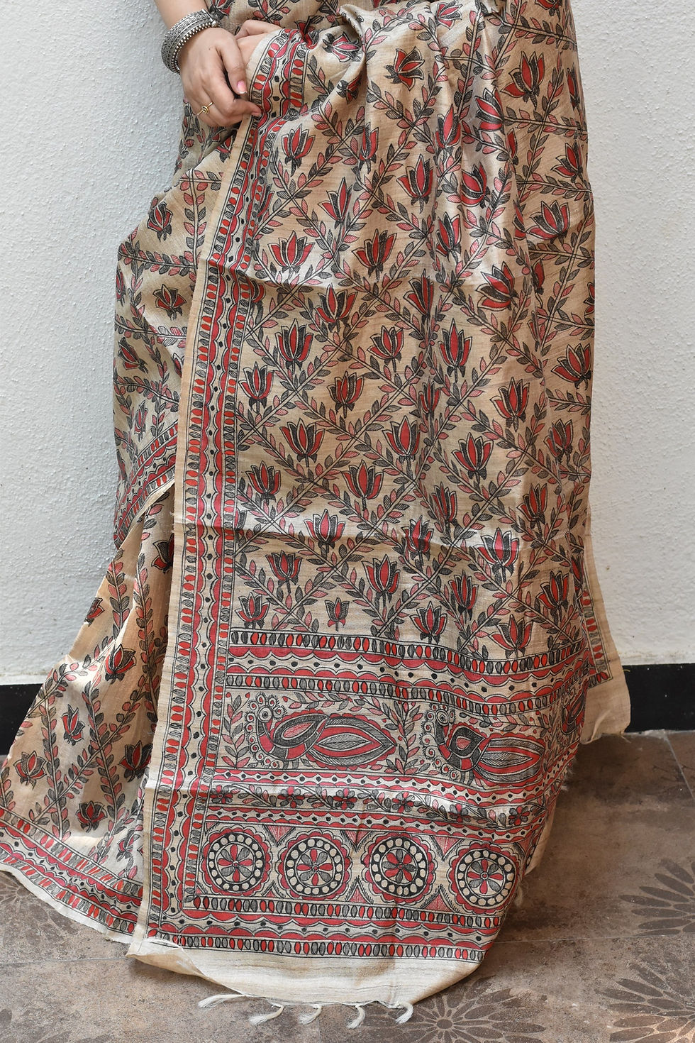 Thumbnail: Padma Pankhuri :  Madhubani Painting Tussar Silk Saree