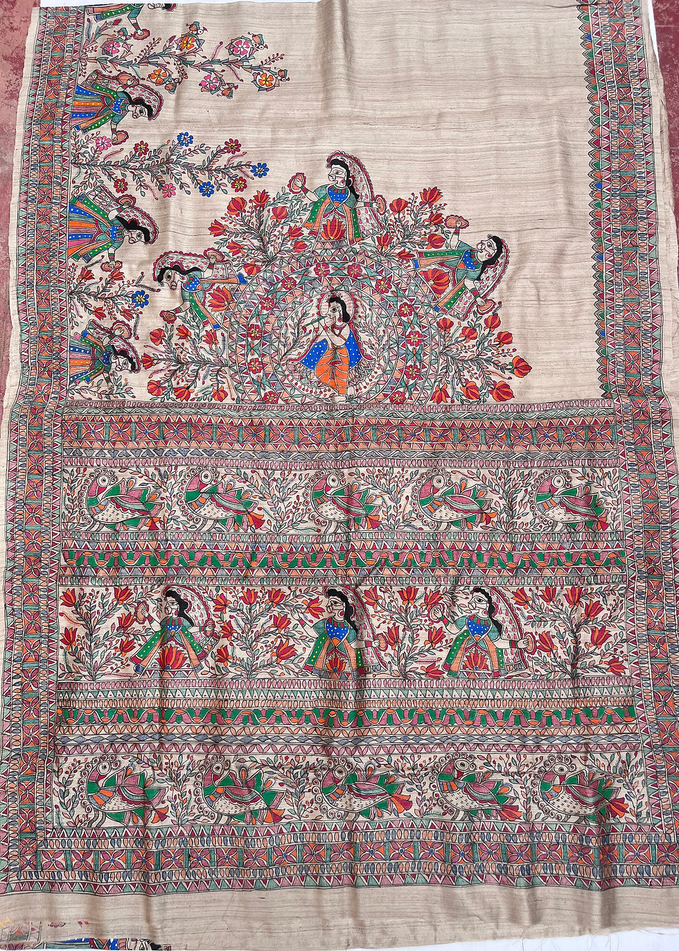 Thumbnail: Geetanjali  ‘SITARA’ Madhuban handpainted Tussar silk saree