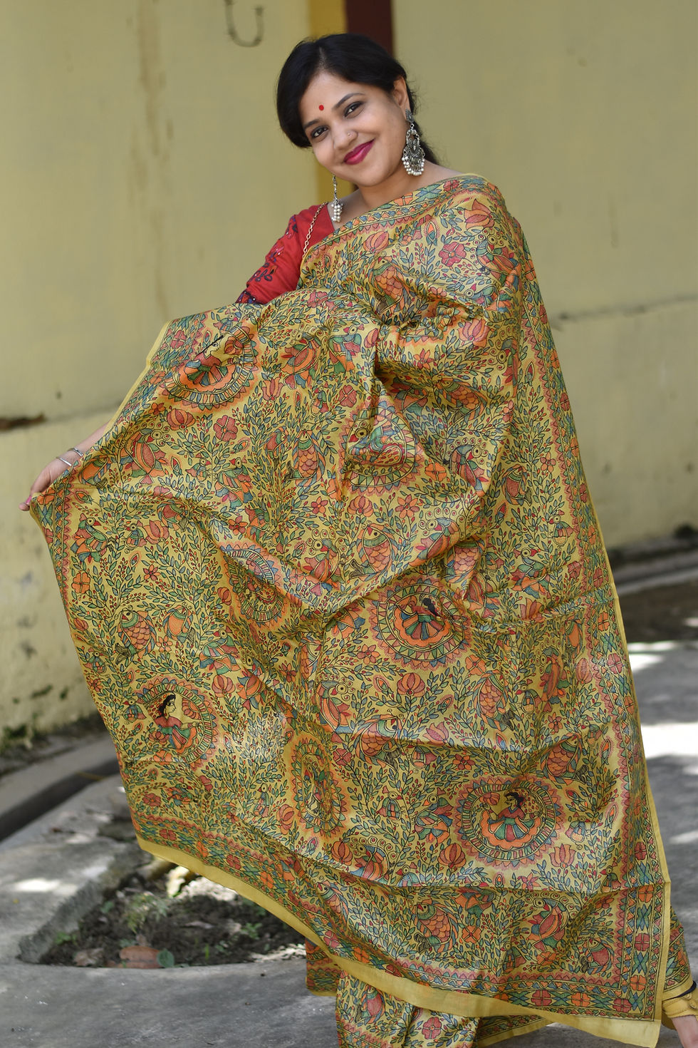 Thumbnail: Peeli Dhoop : Mustard Full HandpaintedTussar Silk Saree