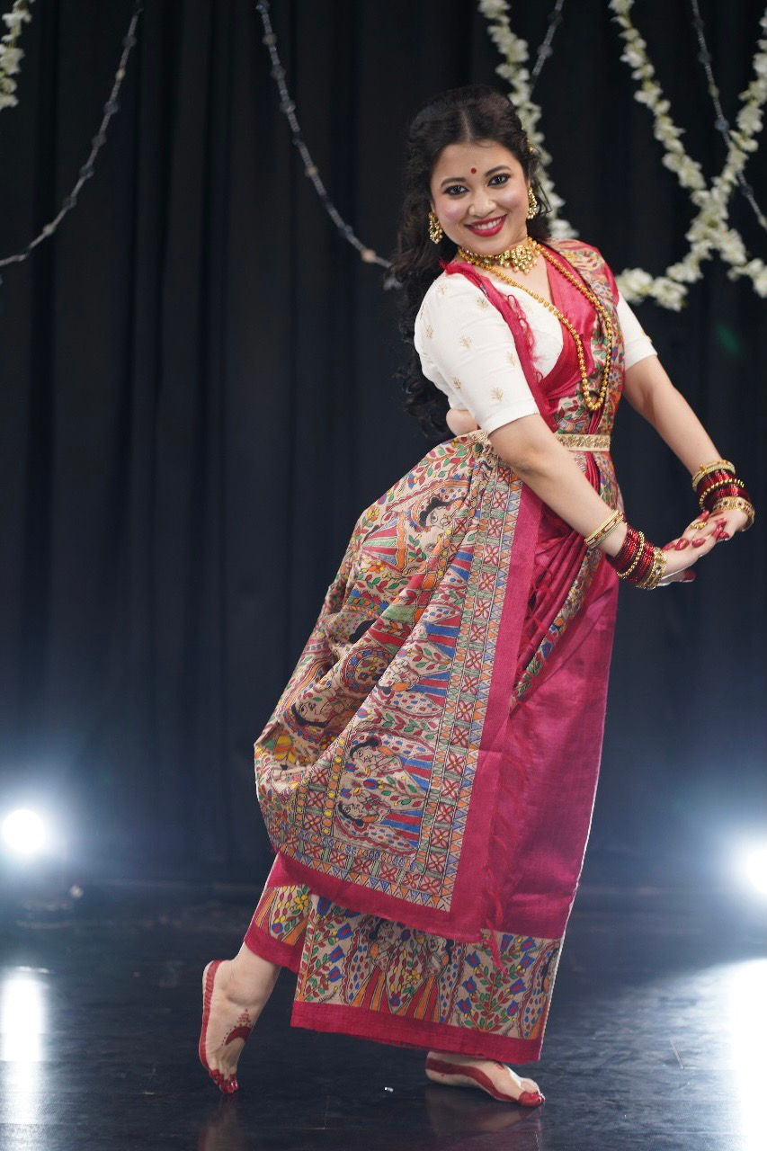 Thumbnail: Aarya : Maa Durga Red handpainted Madhubani Tussar Silk Saree