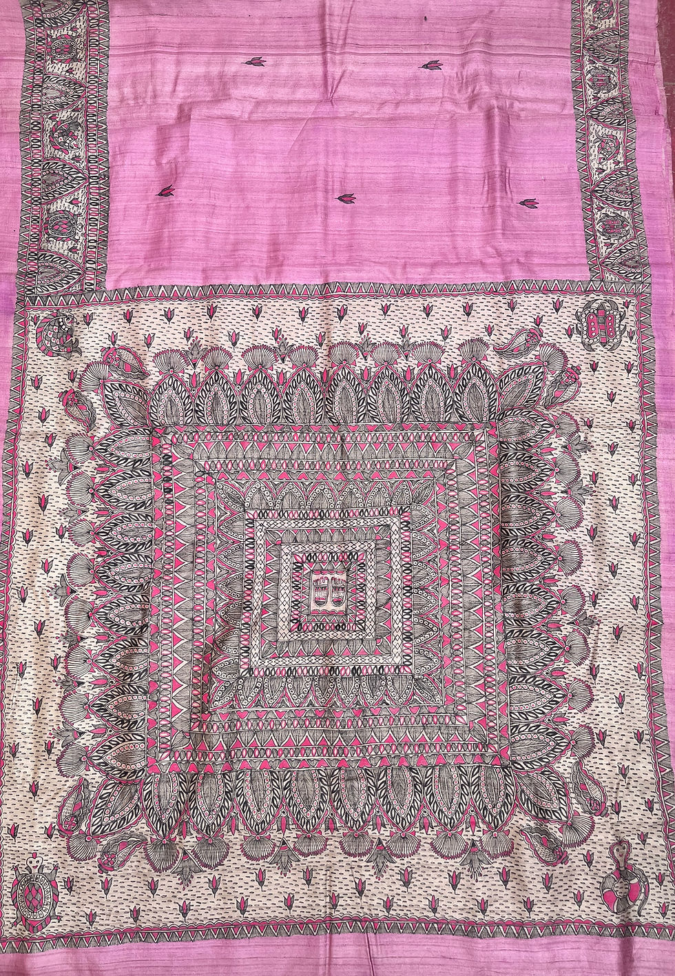 Thumbnail: Geetanjali  ‘JALSA’ Madhubani Handpainted Dye Tussar Silk  saree