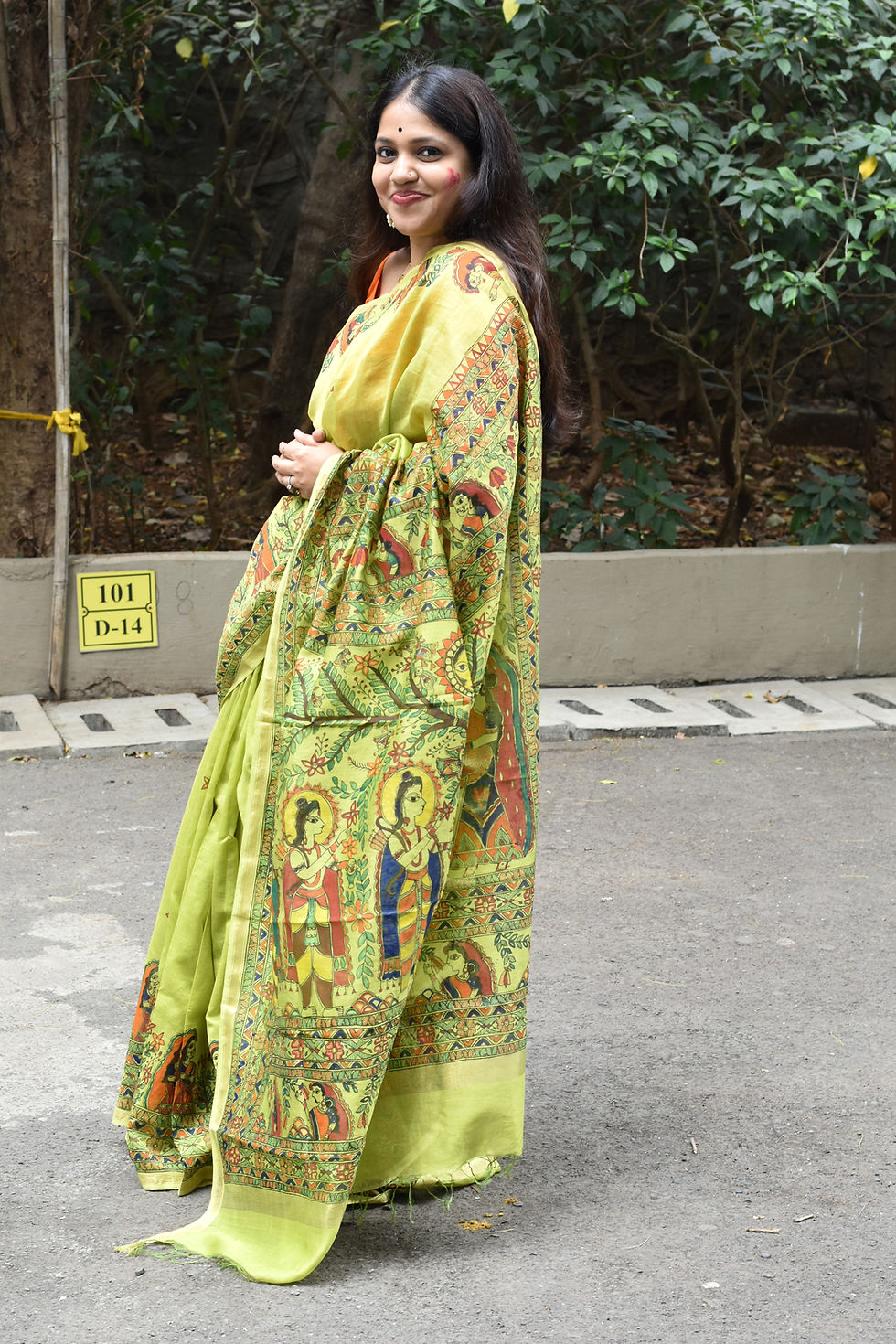 Thumbnail: Abeer 'Pushpa Vatika' Handpainted Madhubani Chanderi Silk Cotton Saree