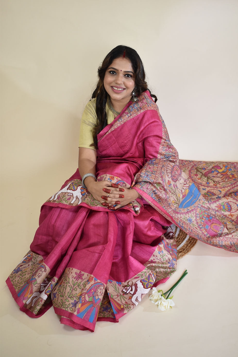 Thumbnail: Katyayani ‘Krishna Leela' Handpainted Madhubani Tussar silk saree