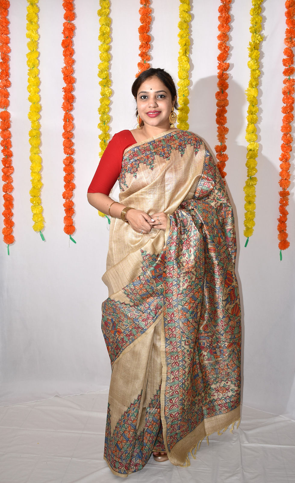 Thumbnail: Roshni Handpainted Madhubani Tussar Silk Saree