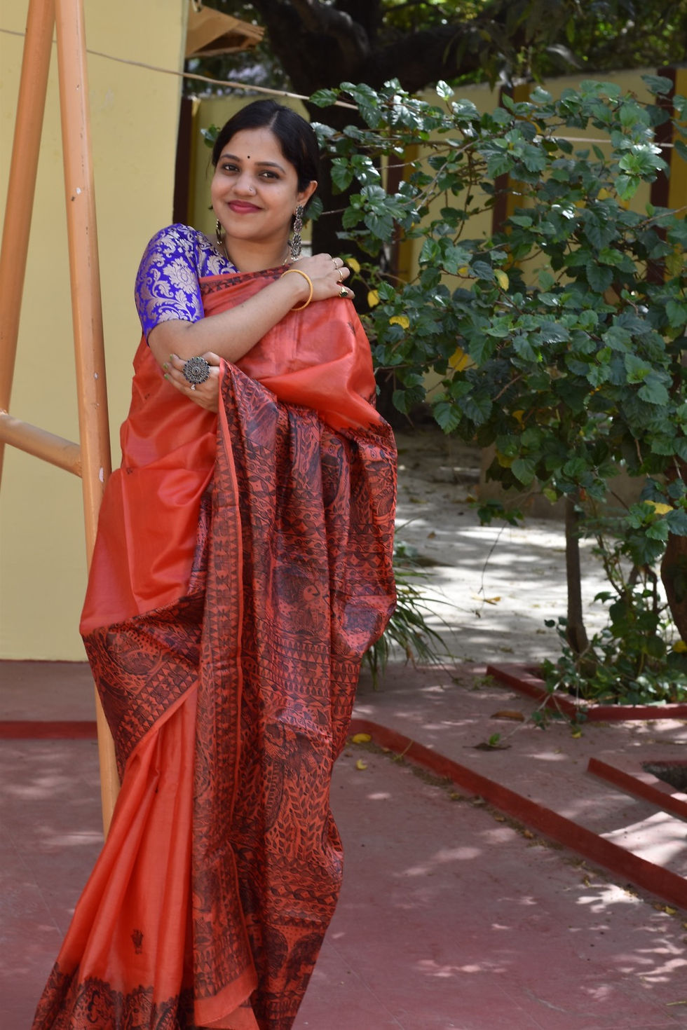 Thumbnail: Gerua : Orange Korean Silk Saree with Single Black colour Design