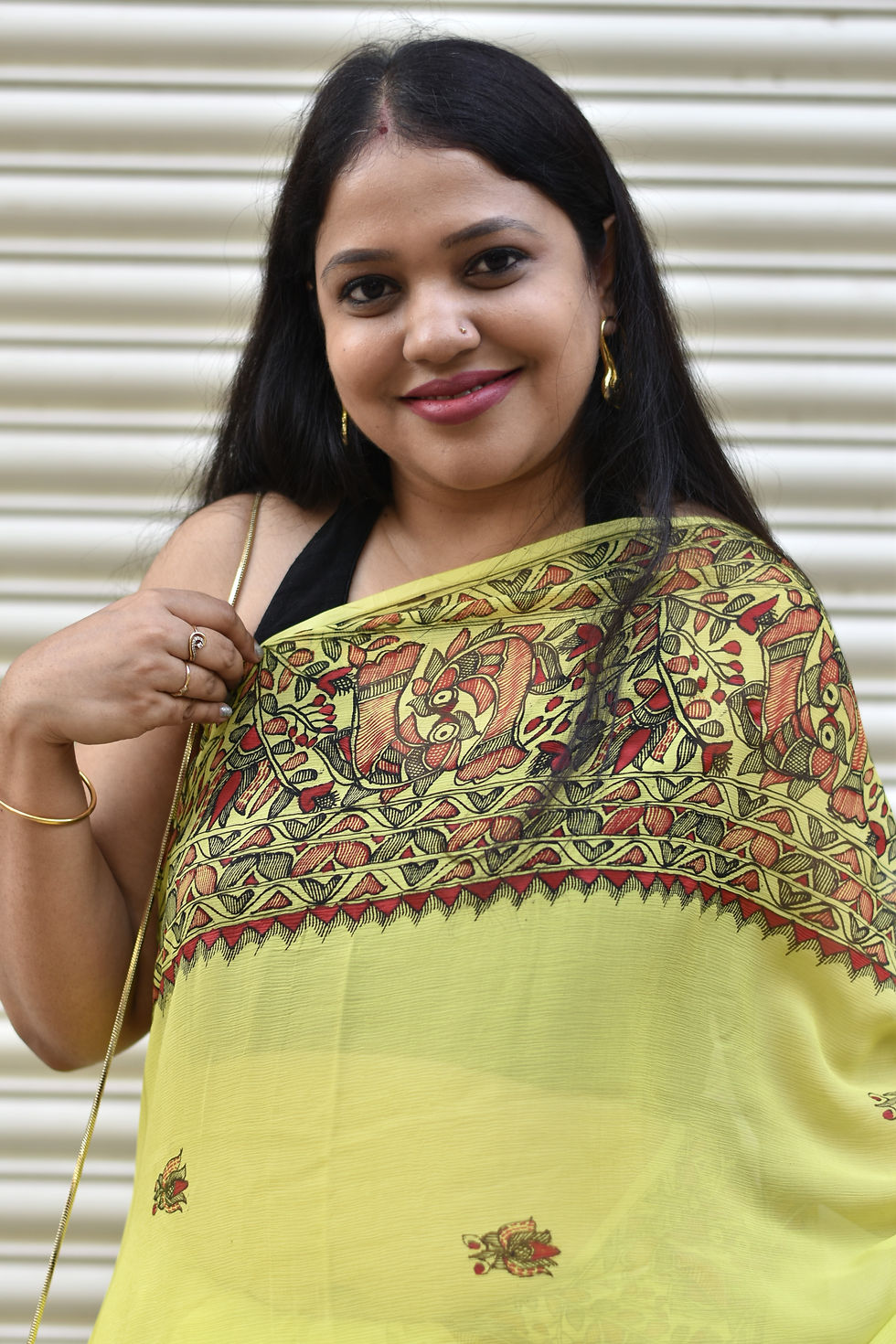 Thumbnail: Geetanjali Madhubani Harit Mor Chiffon Saree